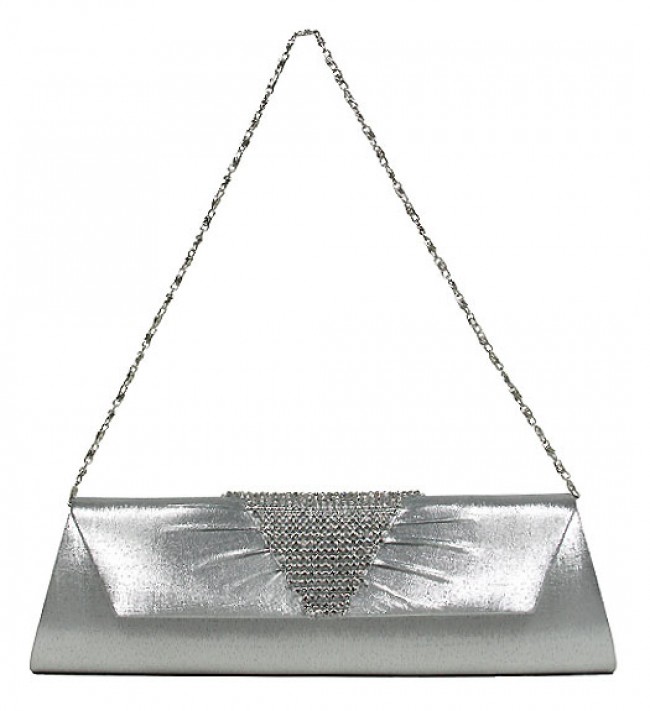 Evening Bag - Metal Mesh Accent Flap Clutch - Silver -BG-92053SV